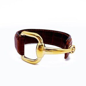Gucci Horsebit Leather Bracelet Bangle Gold Hardware